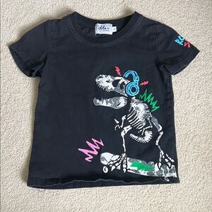 Lola + The Boys Black T-Shirt with Dinosaur and Headphones